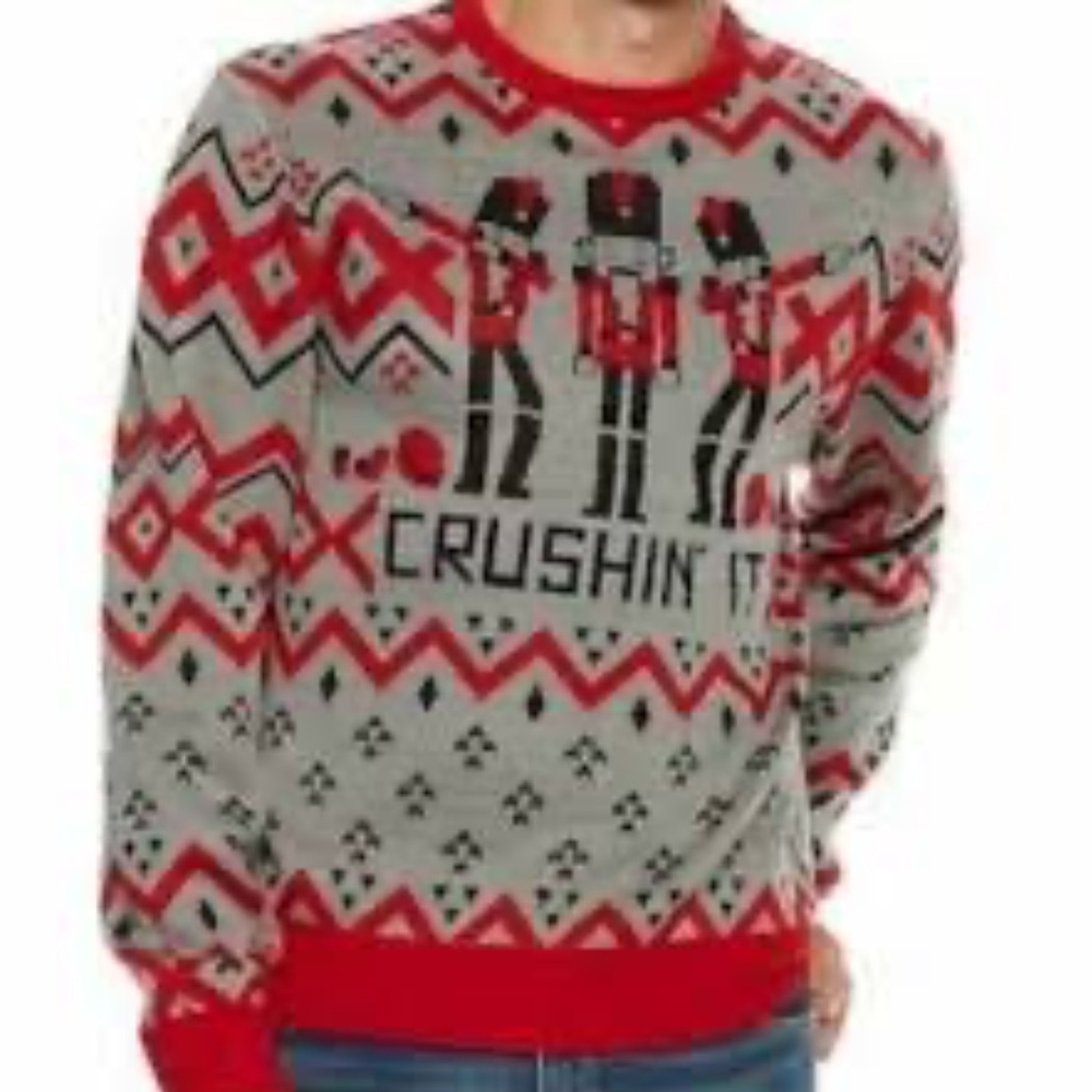 Fifth Sun Red Gray Patterned Crushin’ It Men’s Ugly Christmas Sweater. Large.‎